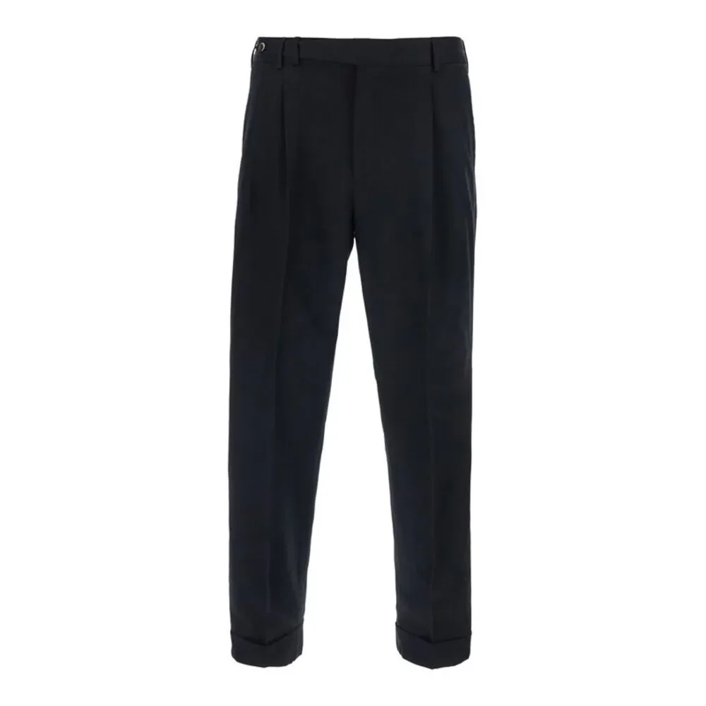 Pt Torino Men Carrot 2 Pleat Pants With Two Pleats In Black Tech Fabric For Men